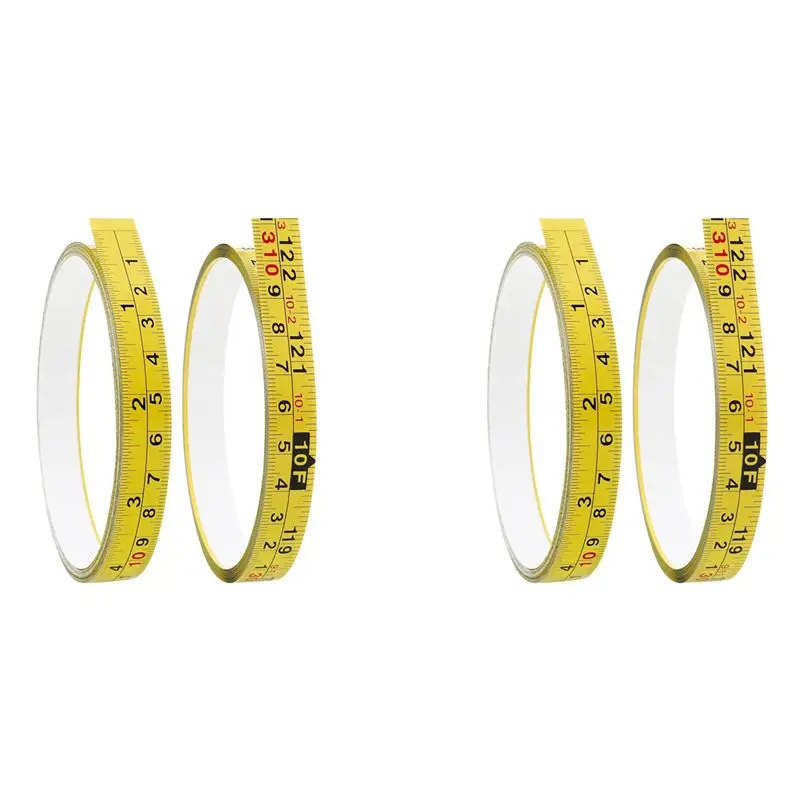 A84X-4 Packs Steel Self-Adhesive Measuring Tape, Right To Left Reading 310Cm Or 122-Inch Imperial And Metric Ruler Tape