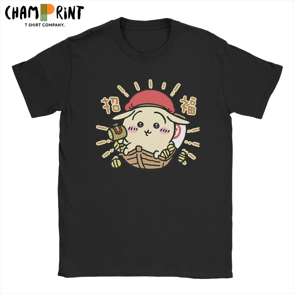 Funny C-Chiikawa God Of Wealth T-Shirt Men Crewneck Pure Cotton T Shirts Cartoon Short Sleeve Tee Shirt Unique Clothes