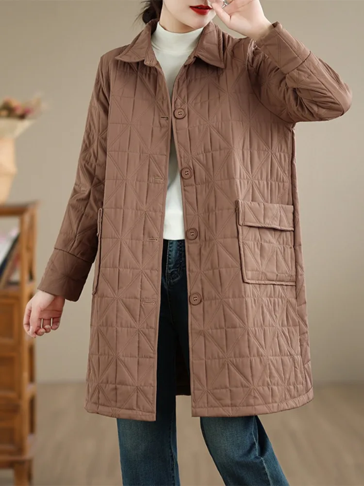 Casual Mid-Length Overcoat Women's Winter Clothes Unique Super Beautiful Double Cotton Quilted Jacket Trendy  Collar
