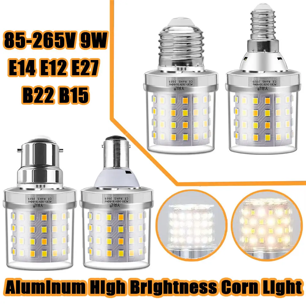 9W Mini E27 E14 E12 B15 B22 LED Mushroom-Shaped Light Bulbs No Flicker AC 85-265V Energy Saving Lamps