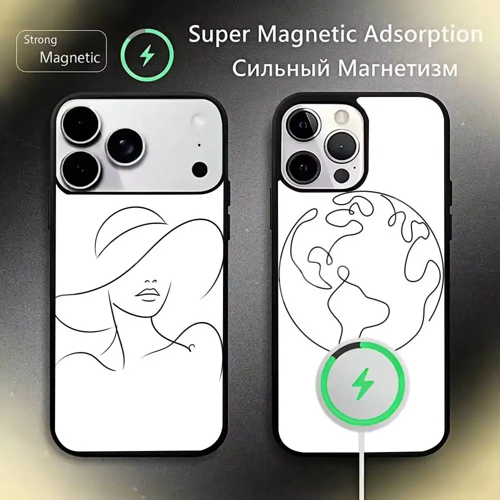 art-simple-line Phone Case For iPhone 17,16,15,14,13,12,11Plus,Pro,Max for Magnetic Wireless Charging