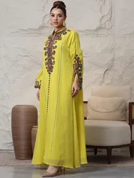 2024 Autumn New Emboridery Abayas for Women Muslim Maxi Dress Dubai Turkey Kaftan Eid Ramadan Morocco Caftan Islam Jalabiya Gown