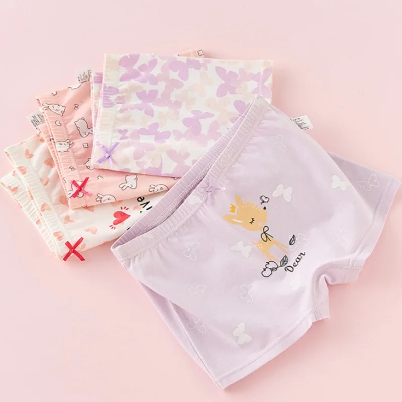 

4PCS Girls Soft Cotton Antibacterial Panties Kids Thin Breathable Comfort Knickers 3+y Young Child Underwears Cute Print Briefs