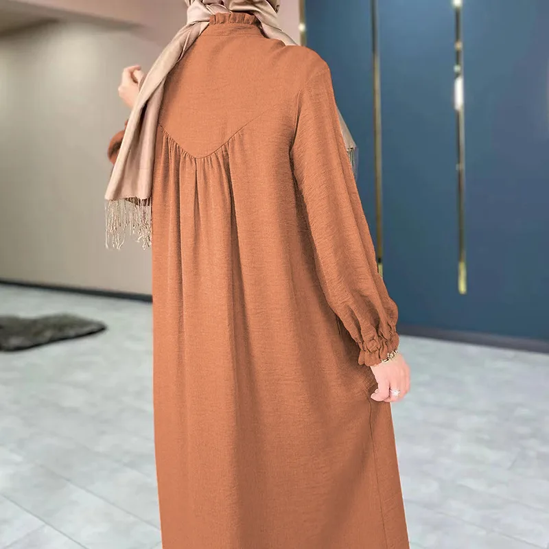 Ramadam Open Abayas For Women Evening Party Dress Morocco Robe Solid Color Puff Sleeve Pockets Clothing Kaftan Summer Winter