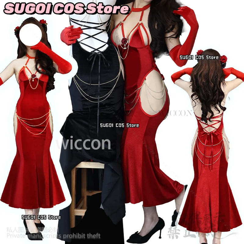 أنيمي مثير عارية الذراعين المرأة مساء فستان أحمر لوليتا أنيقة حورية البحر مطابقة مأدبة حفلة موسيقية Bodycon لفتاة امرأة لعب الأدوار