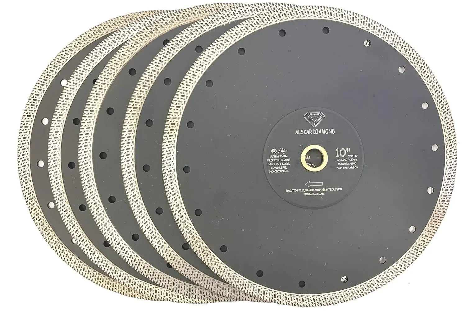 (5 Pack) ADLCPM 10 inch Super Thin Tile Saw Diamond Blade for Cutting Porcelain Tiles Granite Marble Ceramics (10