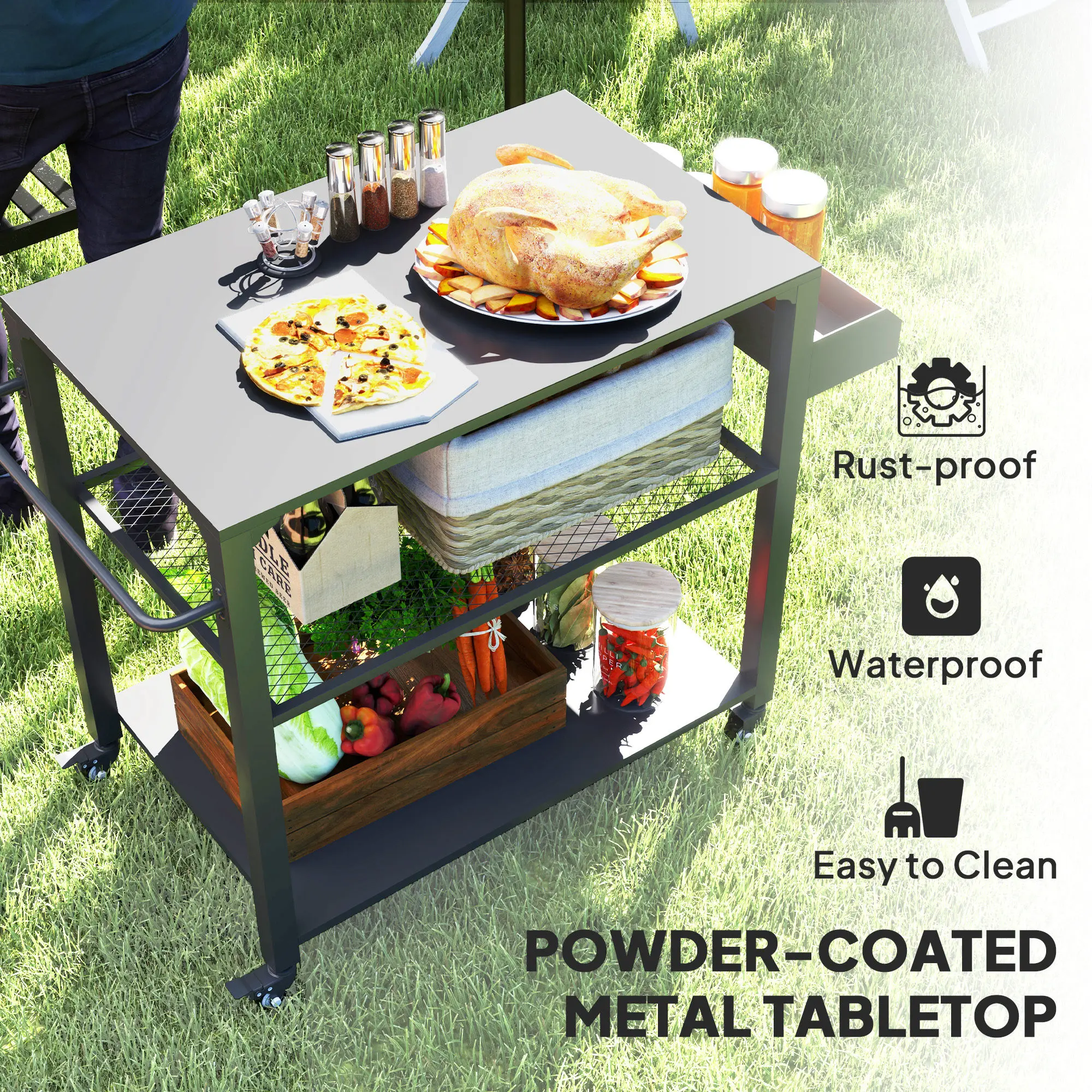 Outsunny Three-Shelf Outdoor Grill Cart in black metal