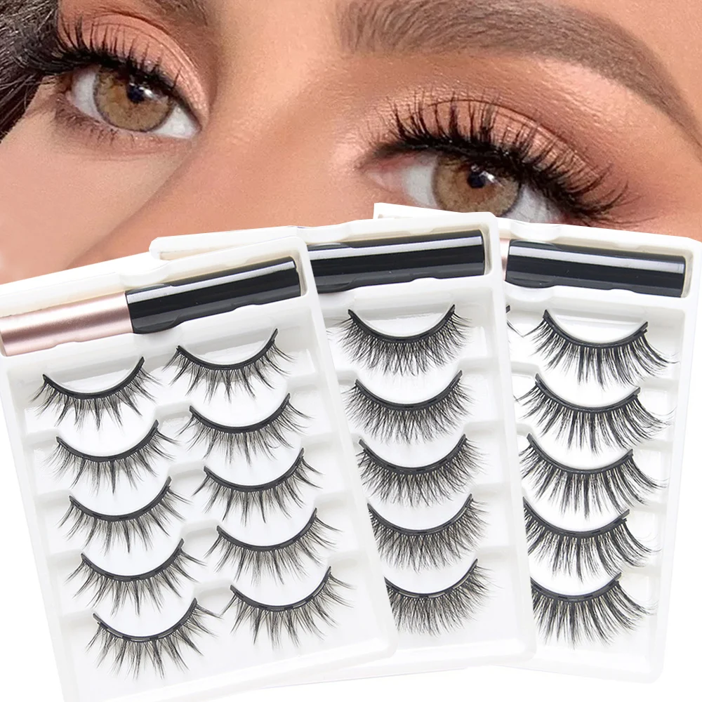 5 paar magnetische wimpers volledige strip natuurlijke cilia vloeibare magneet eyeliner geen lijm nodig gemakkelijk te dragen wimperverlengingstool