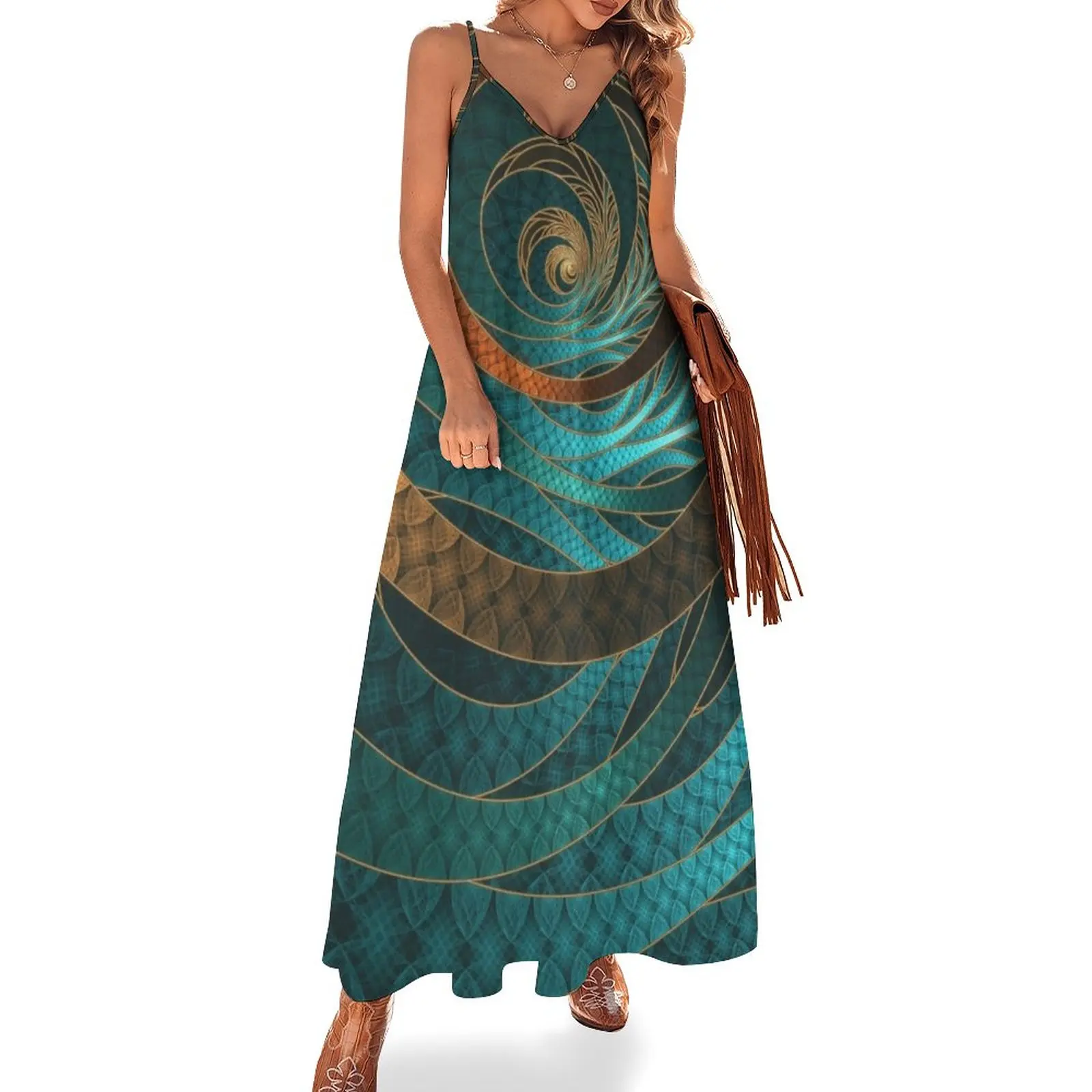 Beautiful Corded Leather Turquoise Fractal Bangles Sleeveless Dress Prom gown dresses for official occasions clothes for women