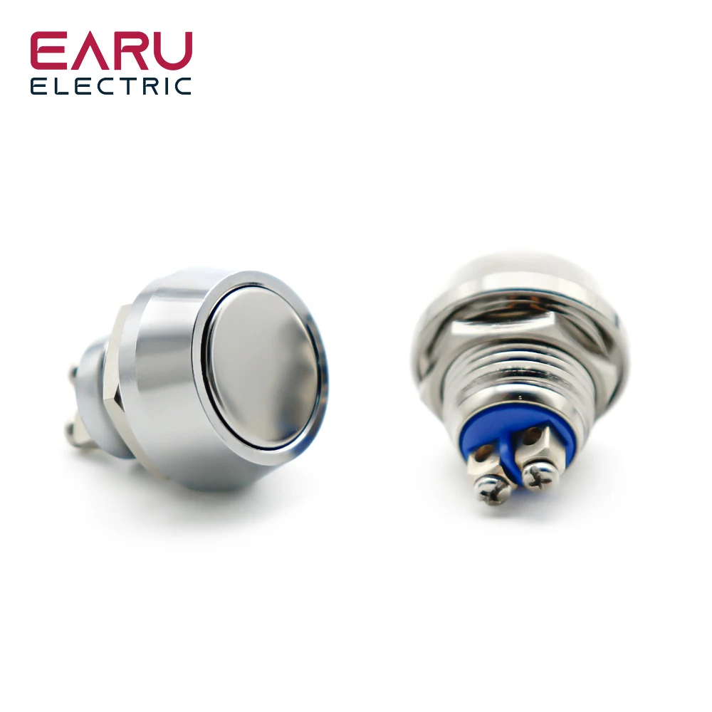 12mm 1NO Round Flat Head Waterproof Momentary Reset Metal Push Button Switch Screw Terminal Car Engine Doorbell PC Power Switch