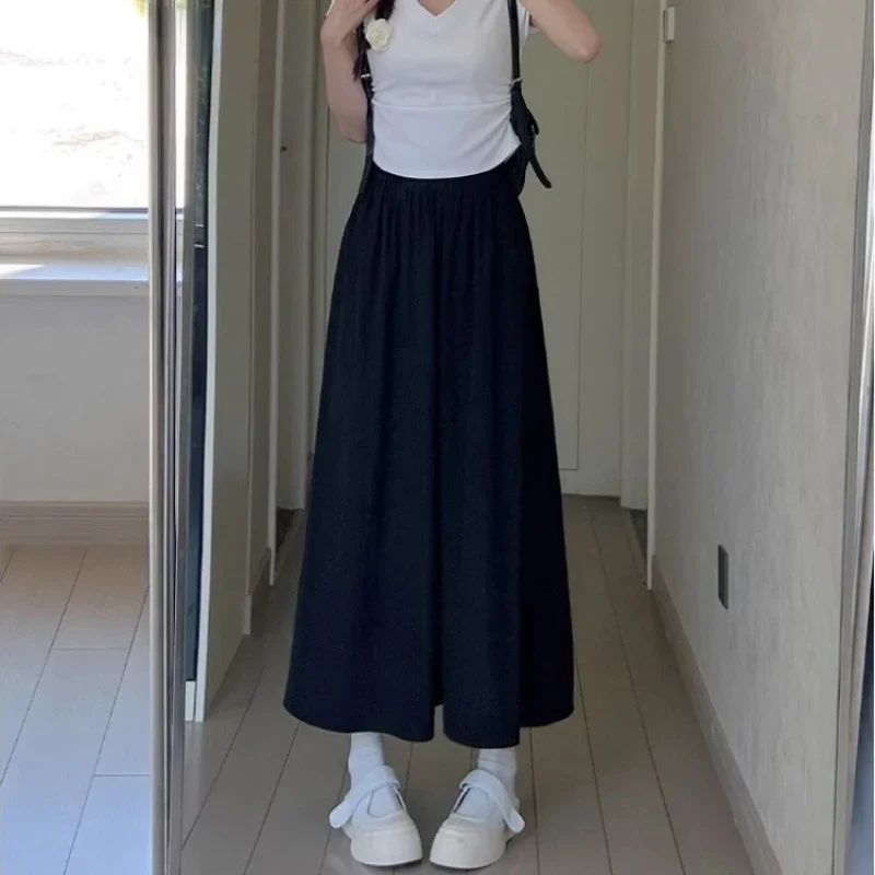 Pantalones de pierna ancha para mujer, falda informal holgada de cintura alta, Color sólido, Verano