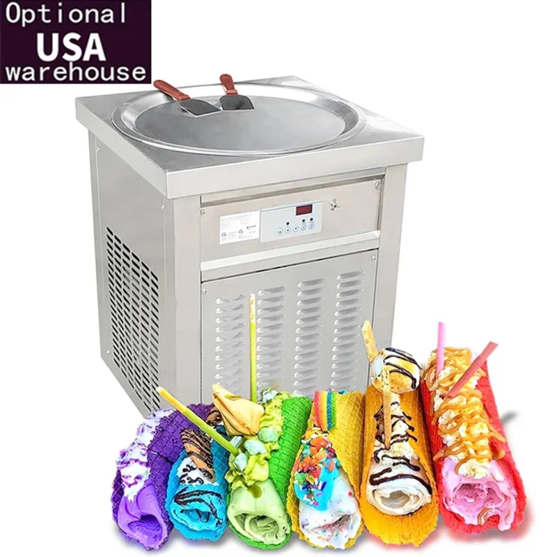

USA Approved 55cm round pan Fry Ice Cream ROLL Machine/thai ice cream roll machine/stir fry ice cream machine