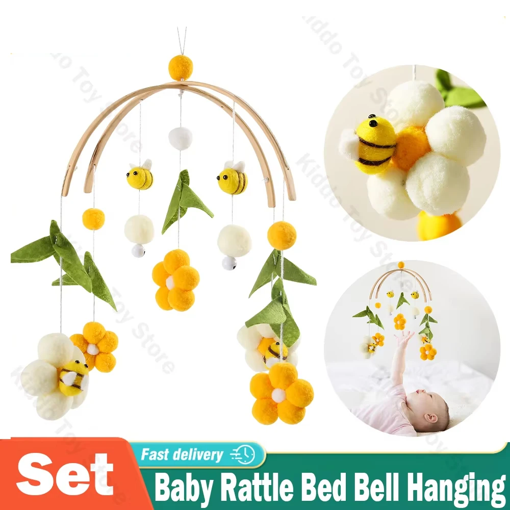 아기 딸랑이 장난감 0-12개월 나무 모빌 침대용 신생아 뮤직 박스 침대 벨 걸이 장난감 브래킷 유아용 침대 크리스마스 선물