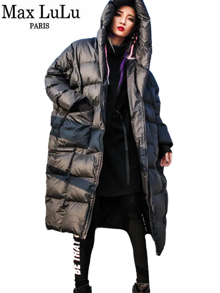 Max LuLu Streetwear 2021 Warm Luxury Korean Ladies Winter Jackets Women Hooded Long Oversized Padded Coat Vintage Thicken Parkas