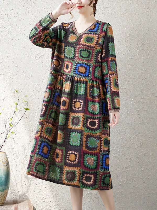 Casual vintage longo sve dr feminino plus size solto ajuste outono inverno faion ele dr confortável cintura solta