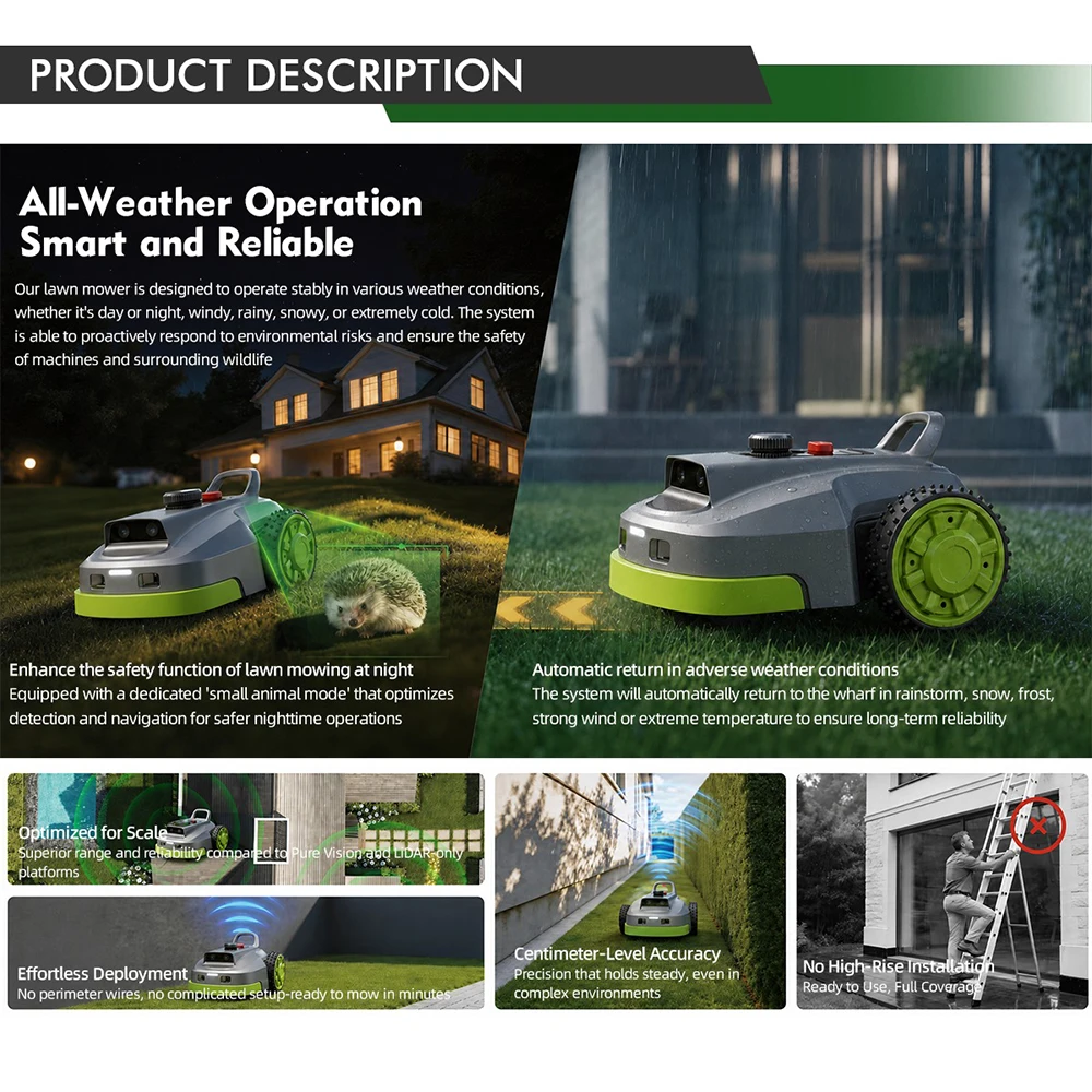 Sensor Equipped DIY Smart Robotic Lawn Mower Self Propelled Cordless Automatic Mowing Obstacle Evasion Self Charging Home