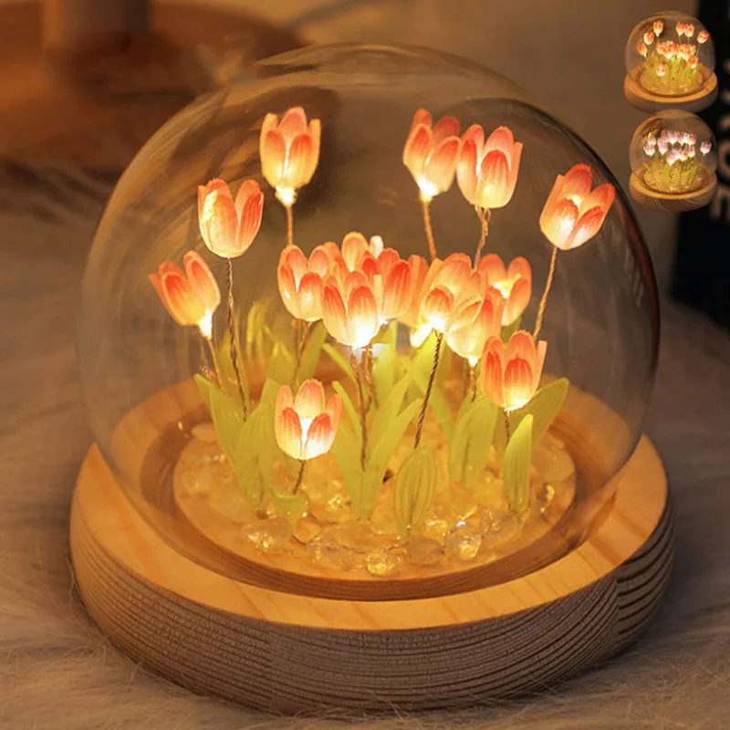 Tulp Nachtlampje Tulp Bloem Tafellamp Diy Simulatie Tulp Led Nachtlampje Handgemaakt Bedlampje Kerst Nieuwjaar Cadeau