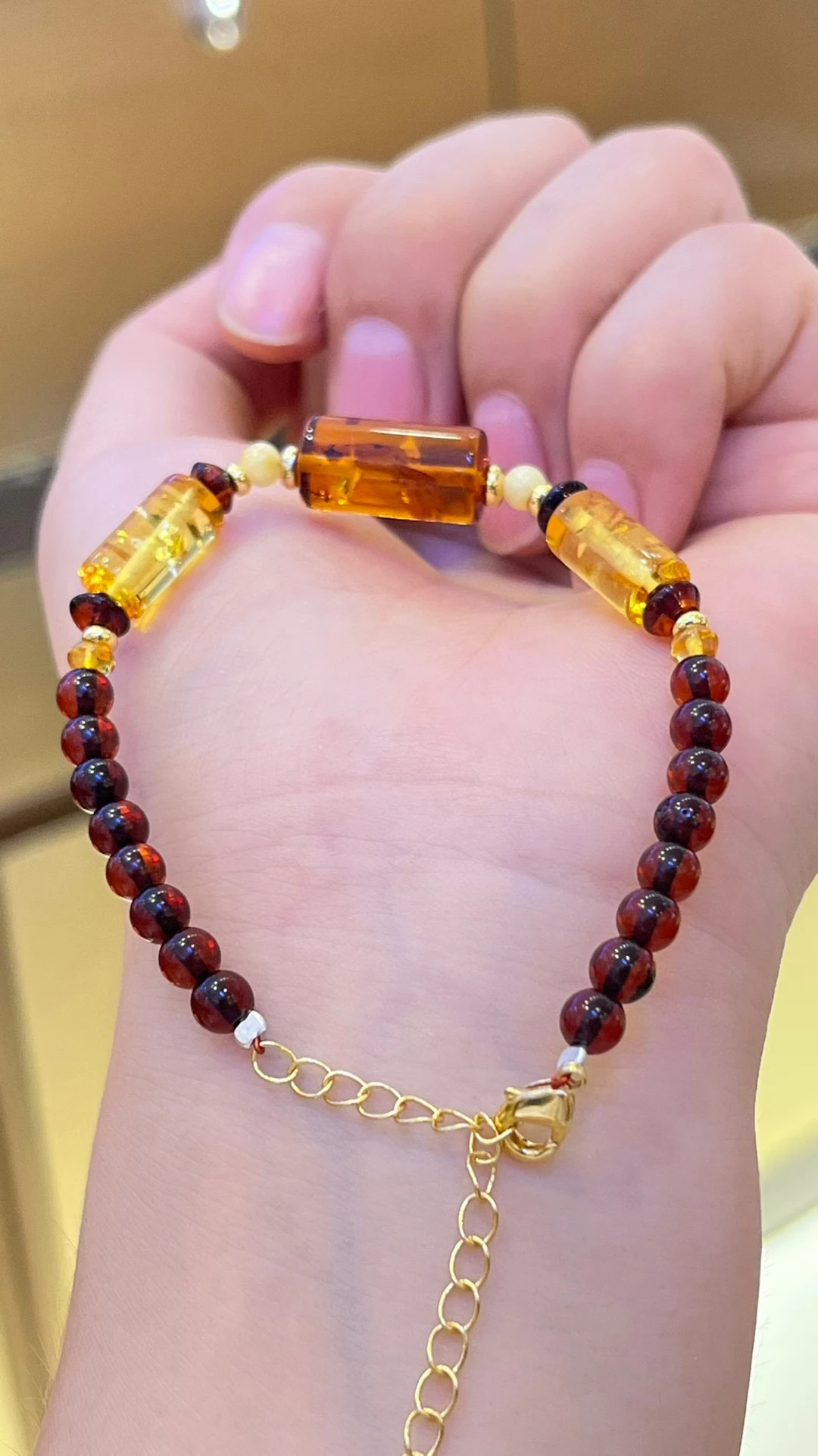 معتمد العنبر البلطيق الطبيعي سوار مُزين بالخرز متعدد الألوان الأصفر الحقيقي/الأحمر/زهرة العنبر سلسلة ستراند معصمه بوهو مجوهرات