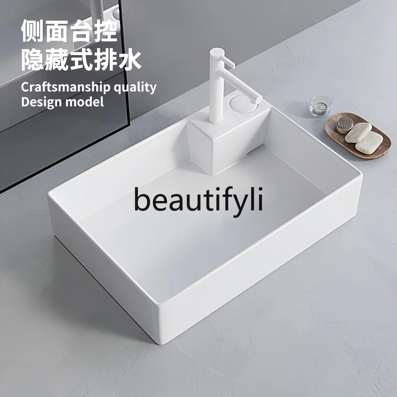 Taiwan-controlled ceramic table basin, hidden side, rear row water washbasin, balcony washbasin