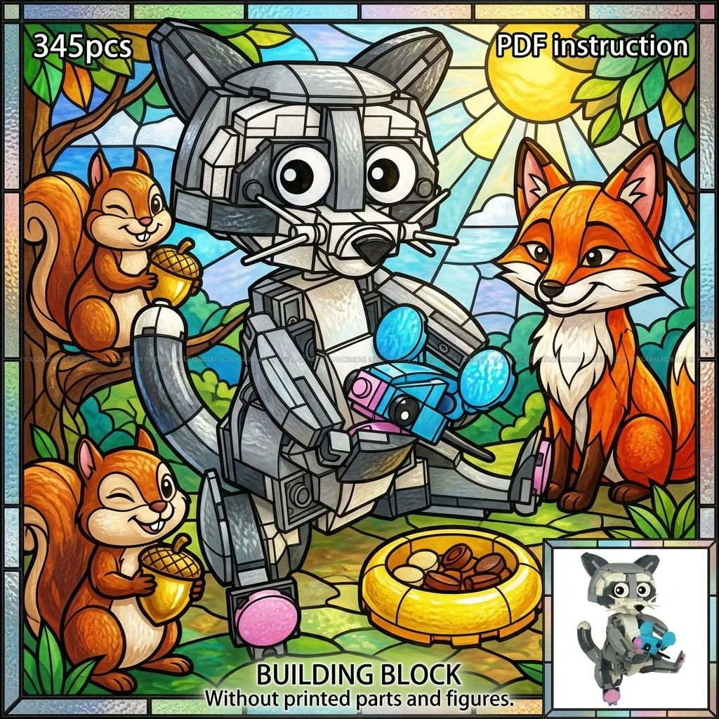 

Mouse Prey and Striped Tail with Articulated Gray Raccoon DIY Animal MOC Block Model