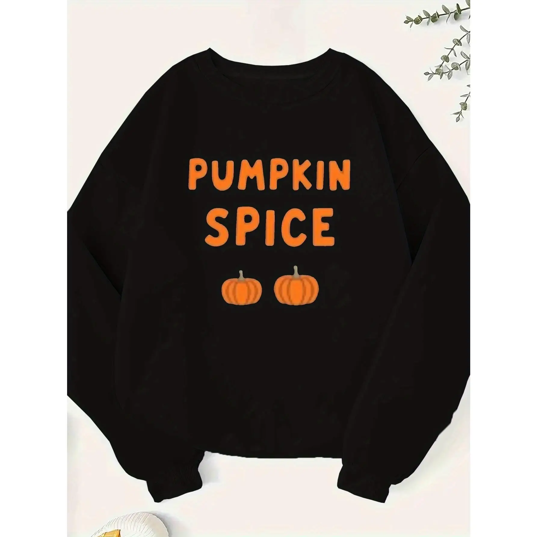

Pumpkin Spice Graphic Sweatshirt for Women, Autumn Fall Season Pullover, Halloween Thanksgiving Holiday Crewneck Tops