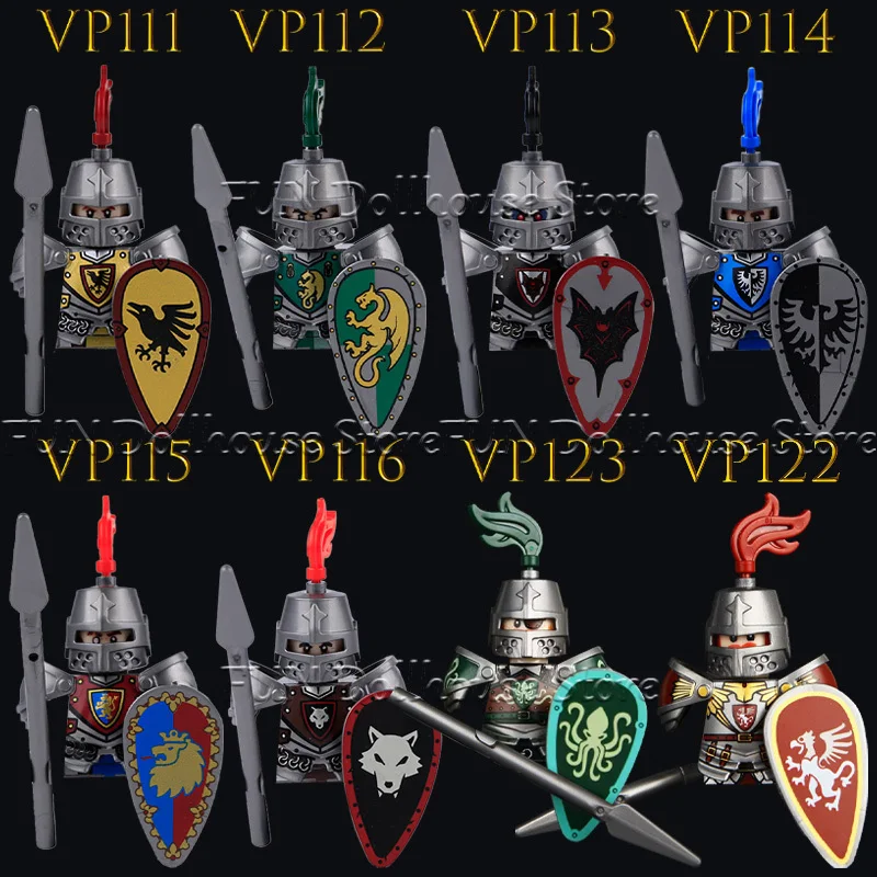 Castelo medieval roma leão cavaleiro figura de ação bloco de construção militar soldado escudo lança infantaria capacete diy modelo tijolos brinquedo