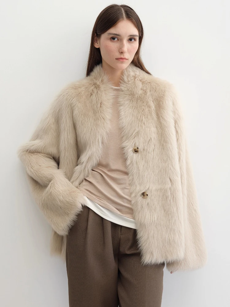 الراقية الفاخرة توسكانا لامب الفراء شيرلينغ الستر للنساء 2025 جديد بسيط الوقوف طوق الشتاء جلد طبيعي معطف الفرو الحقيقي