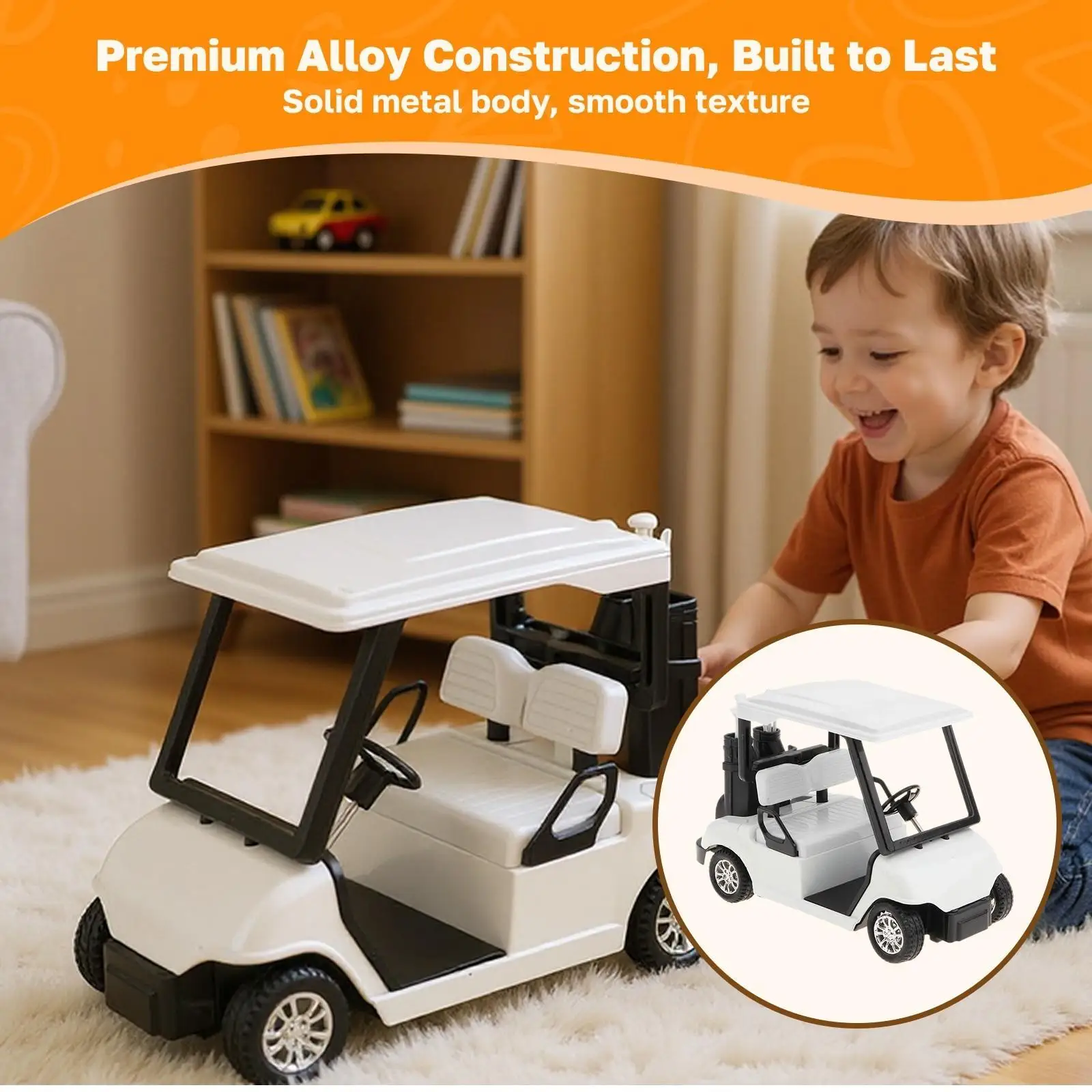 รถกอล์ฟโลหะผสมแบบดึงกลับ 20 คัน + ชุดของเล่นโมเดลรถไดแคสต์พร้อมไม้กอล์ฟ ชุดตกแต่งโต๊ะทำงาน – สีขาว