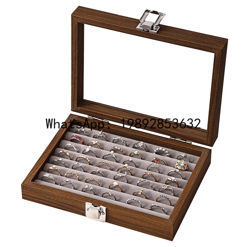 Caja expositora de joyas a prueba de polvo con acabado en madera de nogal PYJ Xl - organizador de almacenamiento de joyas y accesorios