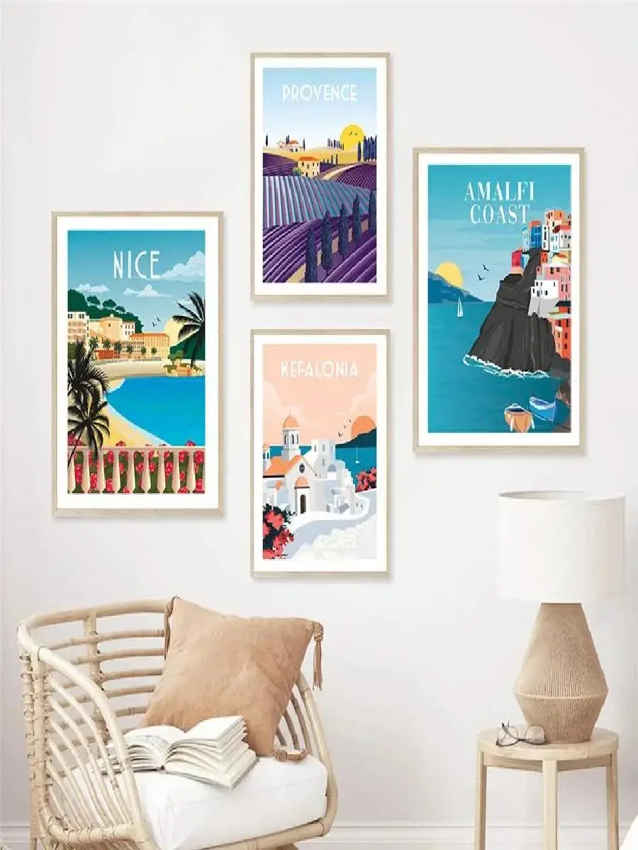 Travel Poster Wall Art Canvas Painting  Morocco Sicily Italy Provence France Spain Turkey Hawaii Amalfi Coast Greece  Home Decor