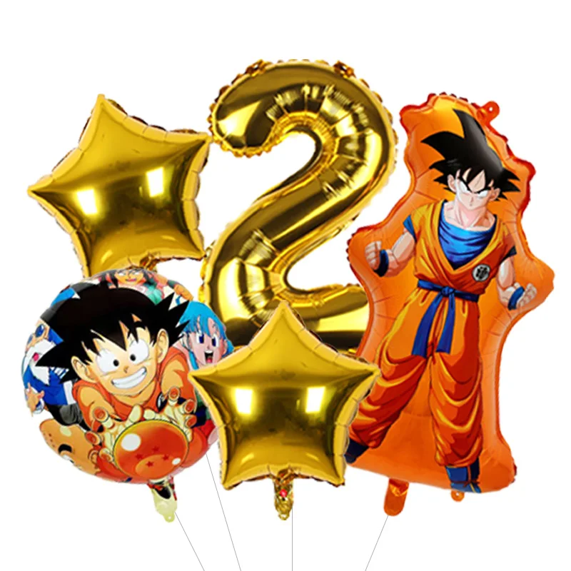 Dragon Ball Z Glitzer-Zahlen-Geburtstagsballon Vier-Sterne-Ball Akzent-Folienballon für Kinder Anime-Themen Tortendekoration