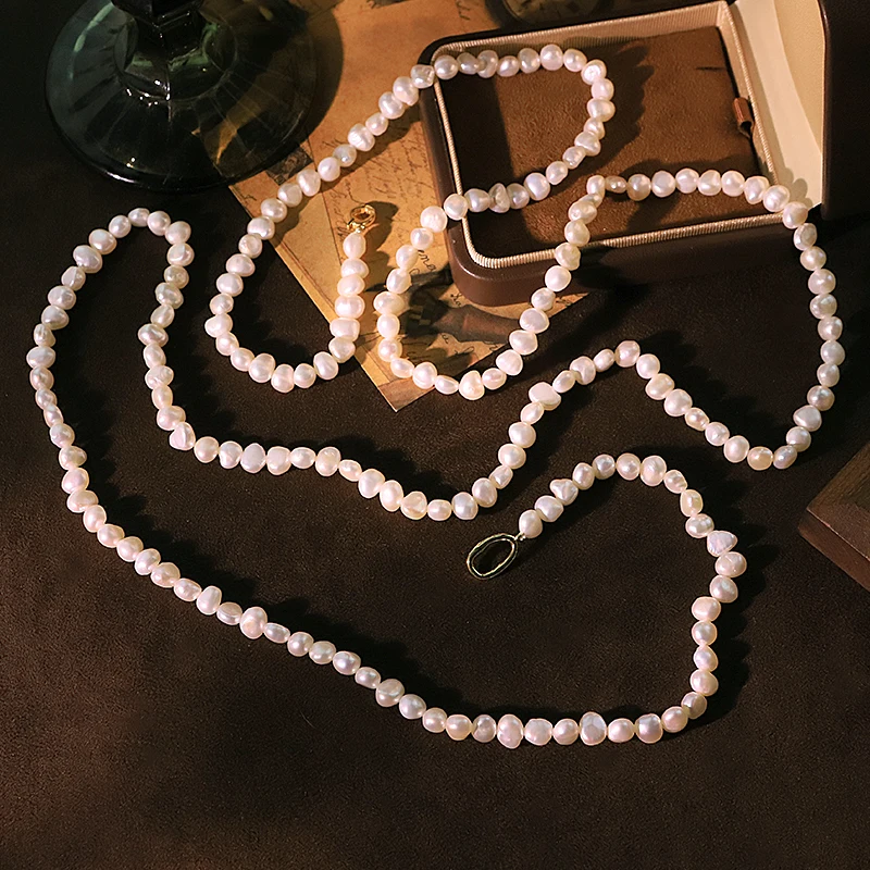 Double-Natural Pearl Double Circle Necklace Luxurious Design Classic Necklace Gift for Wife Women Jewelry GN0856