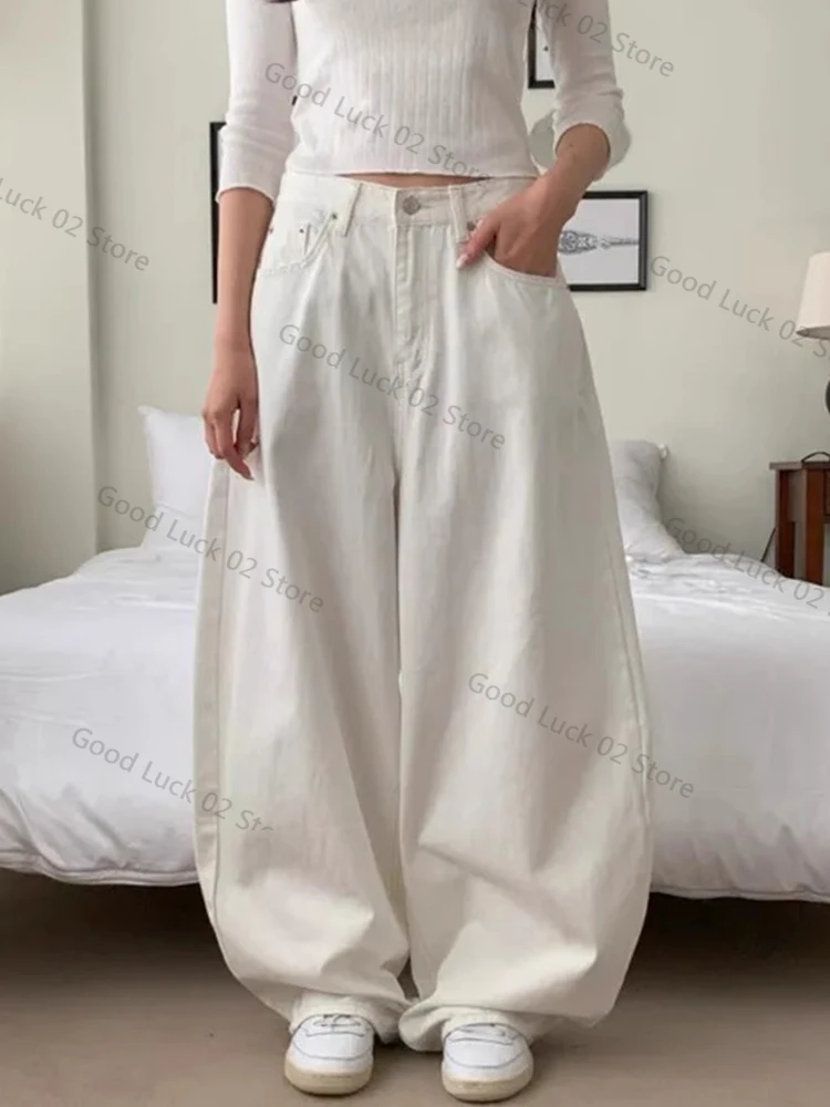 2025 جينز نسائي فضفاض با كيت عقدة تصميم ربيع جديد Sle عادية عالية الخصر بنطال ذو قصة أرجل واسعة لون نقي