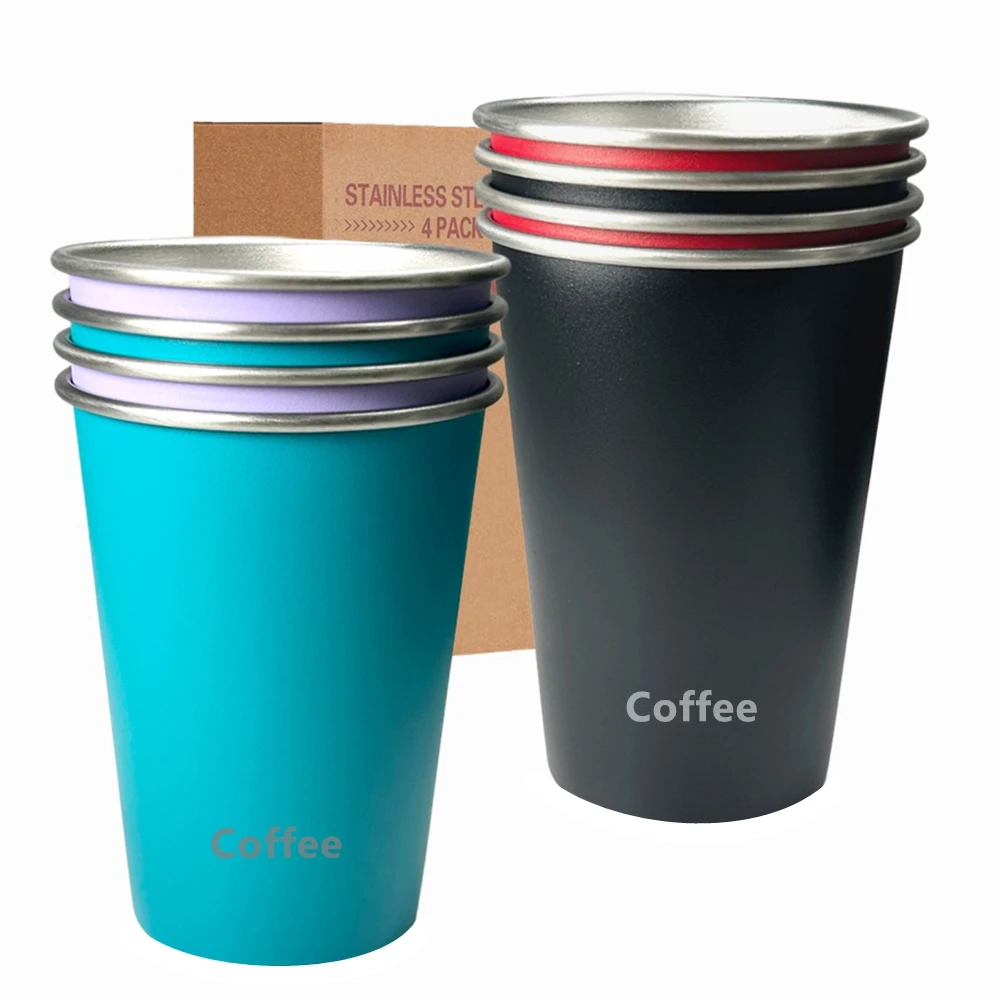 

350ml Stainless Steel Cup 4 Pack Pint Cups Colorful Coffee Mug Stackable Metal Drinking Glasses for Camping Outdoors Home Party