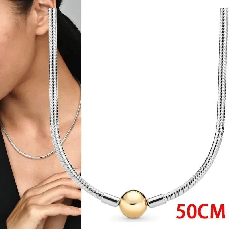 New 100% S925 Sterling Silver Classic Eternal Love Snake Women's Logo Beaded Necklace Fashion DIY Charm Aretes Jewelry