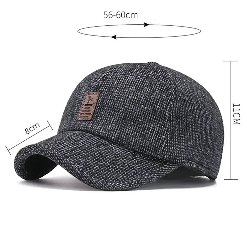 New Baseball Cap Woolen Knitted Winter Ear Cover Baseball Cap Men Thicken Warm Hats with Earflaps Sport Golf Hats Snapback