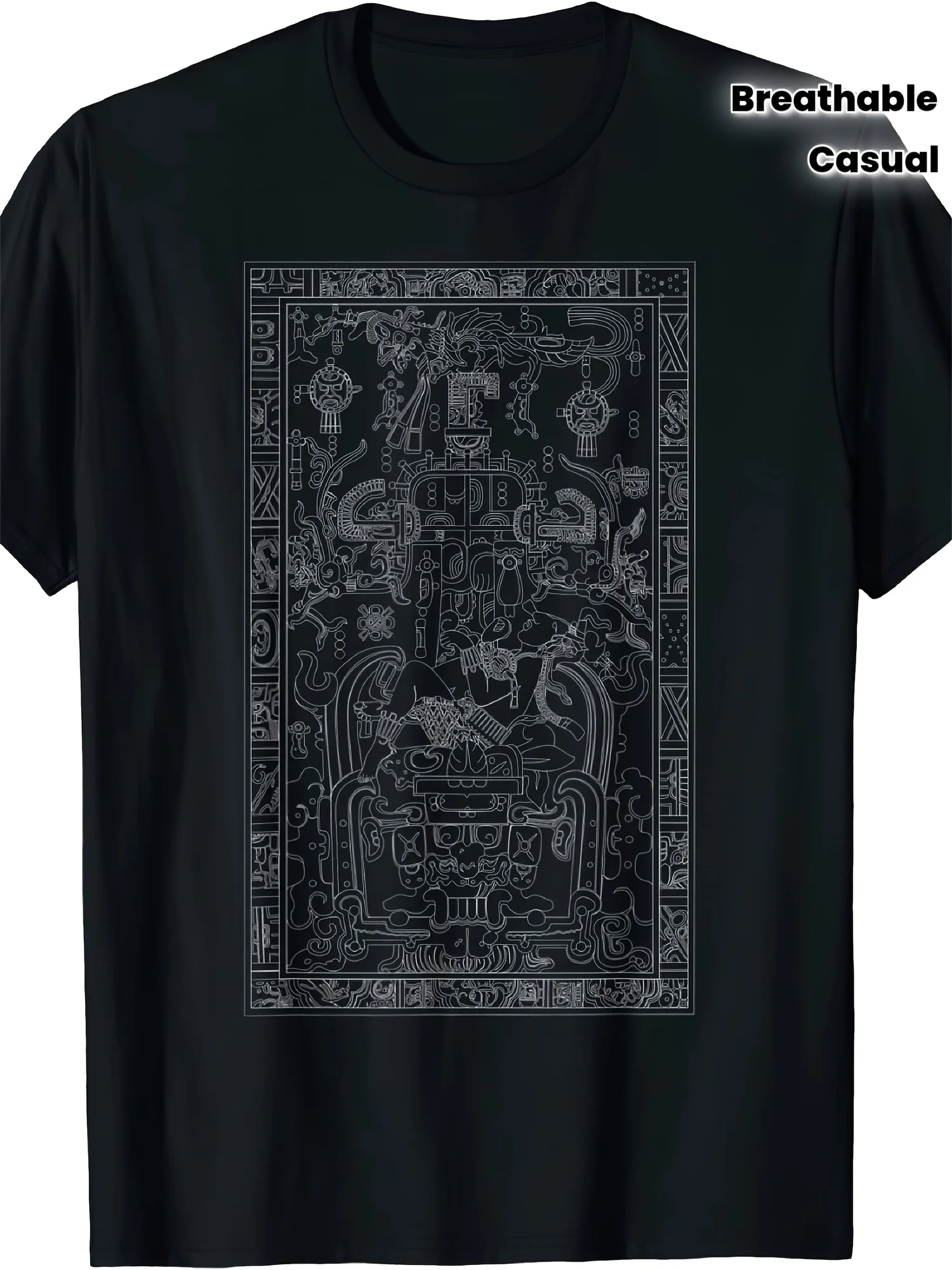NEW LIMITED Mayan Sarcophagus Art Ancient Astronaut History Mesoamerica T-Shirt Men'S Black Short-Sleeved Breathable Crew Neck