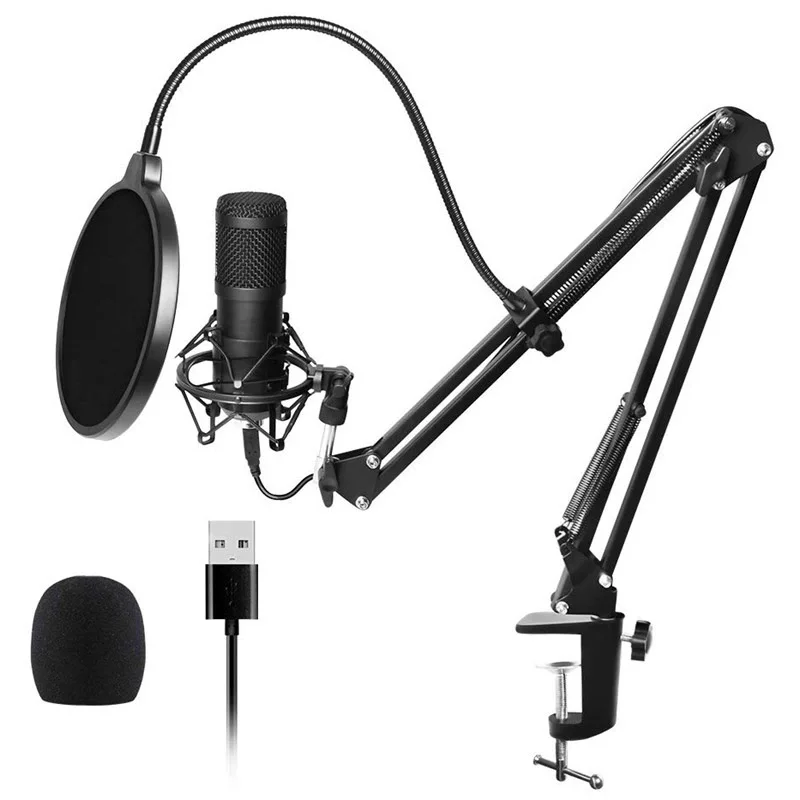 USB Computer Microphone Kit With Adjustable Arm Bracket Shock Mount Bm800 Microphone Kit Computer Network Anchor For YouTube