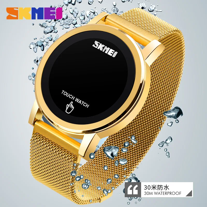 Skmei Touchscreen gewöhnliche Mode elektronische Uhr Herren lässig LED wasserdichte Herren Stahl Mesh Gürtel Magnet Snap Uhr