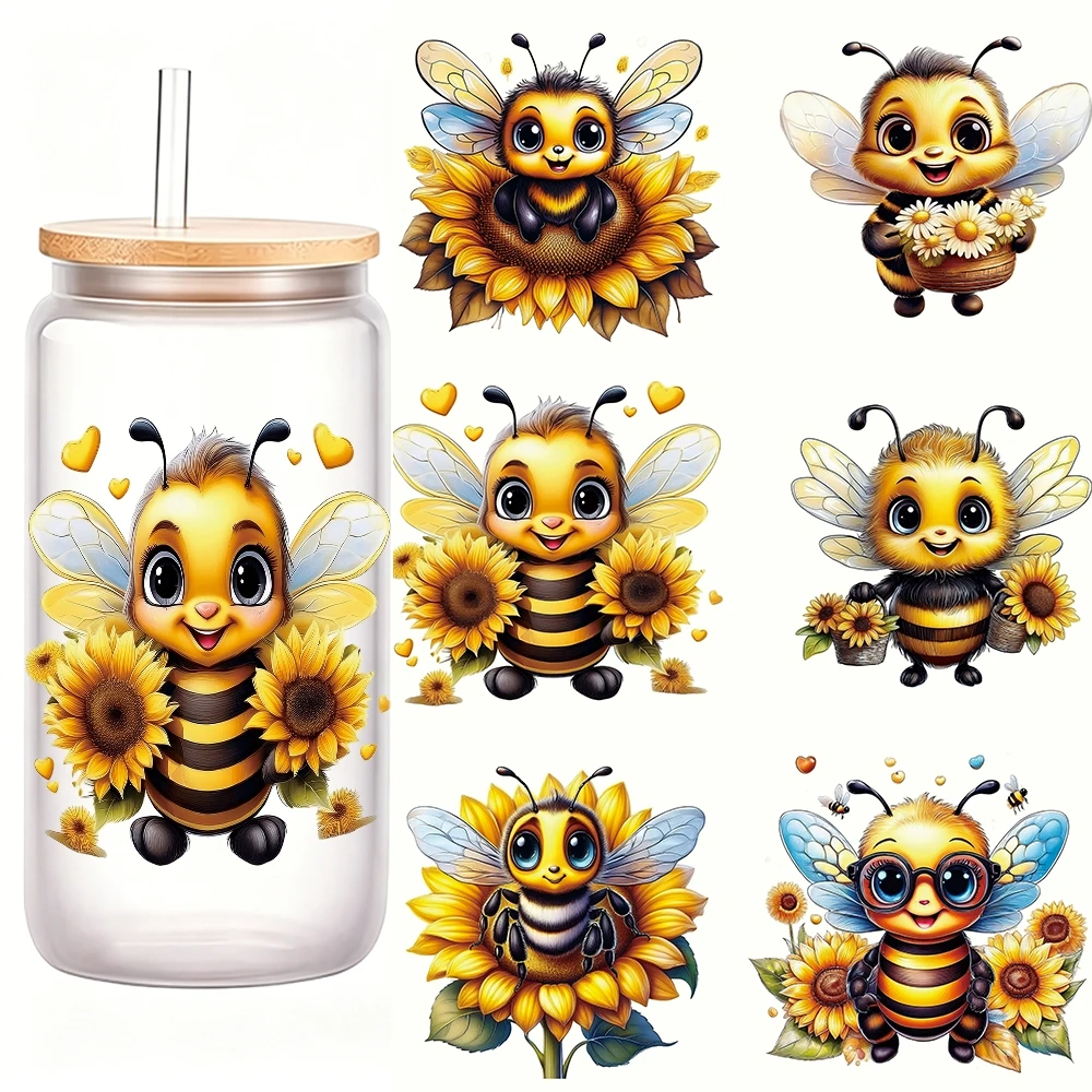 3D UV DTF Sunflowers Bees Transfer Sticker For Glass Cup Golden Sunflower Flowers Waterproof Crystal Adhesive Transfers Decals - view 2