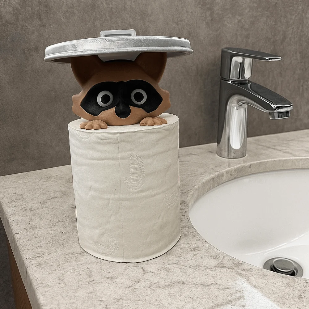 Adorable Animal Design Raccoon Toilet Paper Holder No Drilling Required Wall Mounted Tissue Roll Dispenser Funny Animal Decor