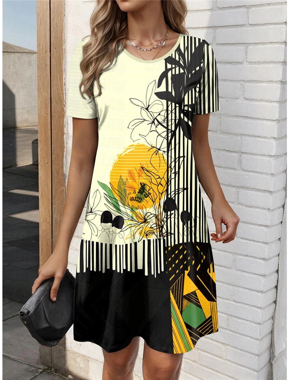 Boutique Women's Casual Dress Summer Bohemian Elegant Women's O-Neck Short Sleeve Sunset Printed Knee Dress Homecoming Dresses