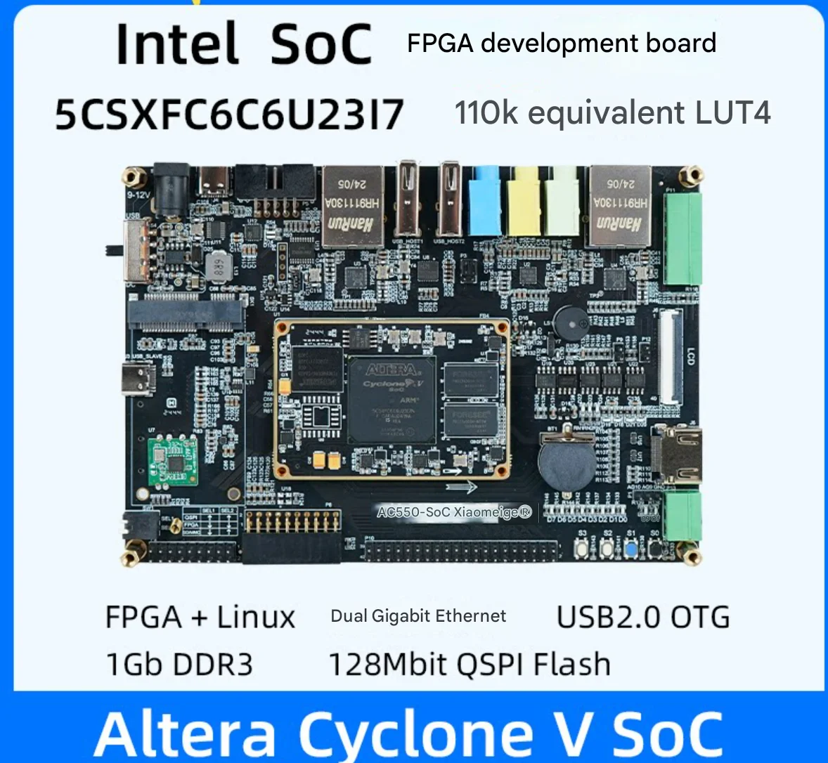 

Плата разработки FPGA на базе двухъядерного ARM SoC Altera Cyclone V 5CSXFC6C6U23I7 с поддержкой Linux