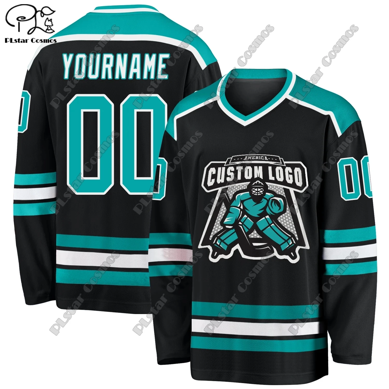 New Fashion Hockey Jersey Custom Black V Neck Long Sleeve 3D Printing Harajuku Casual Fun Sweatshirt Gift for Team Outdoor Sport