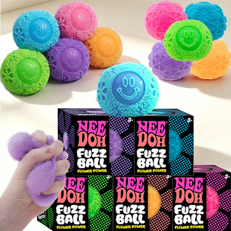 Schylling Needoh Fuzz Ball Flower Power Soft Squishy Toy Autism ADHD Sensory Quick Rebound Regulation Focus Train Portable Toy