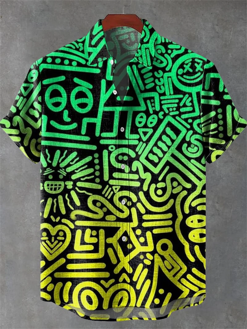 هاواي مخطط الرجال قميص عارضة قصيرة الأكمام أعلى الأسد فضفاض زي لوحة المفاتيح خمر أزياء الصيف قميص #5