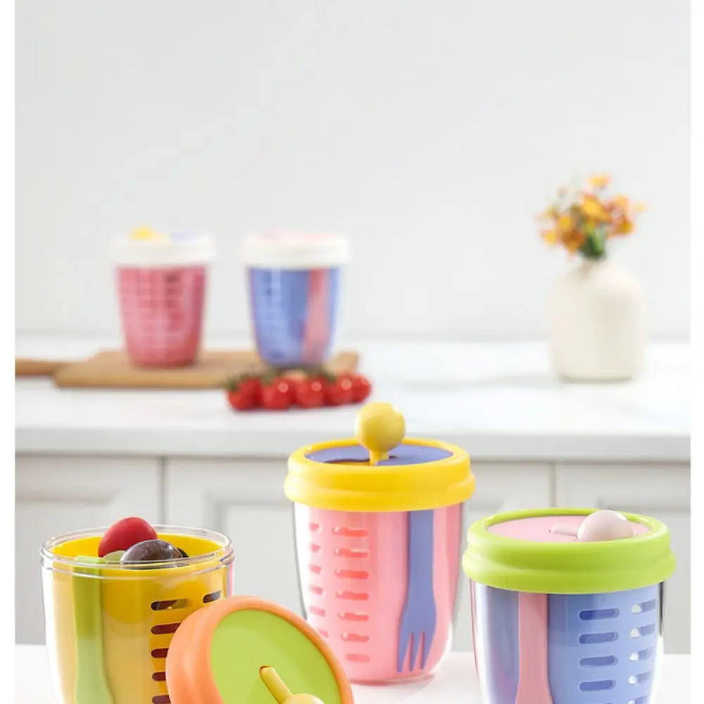 Reusable Double Tier Salad Cup With Fork Portable Sealed Fruit Container For Outdoor Picnic Camping Travel Kitchenware