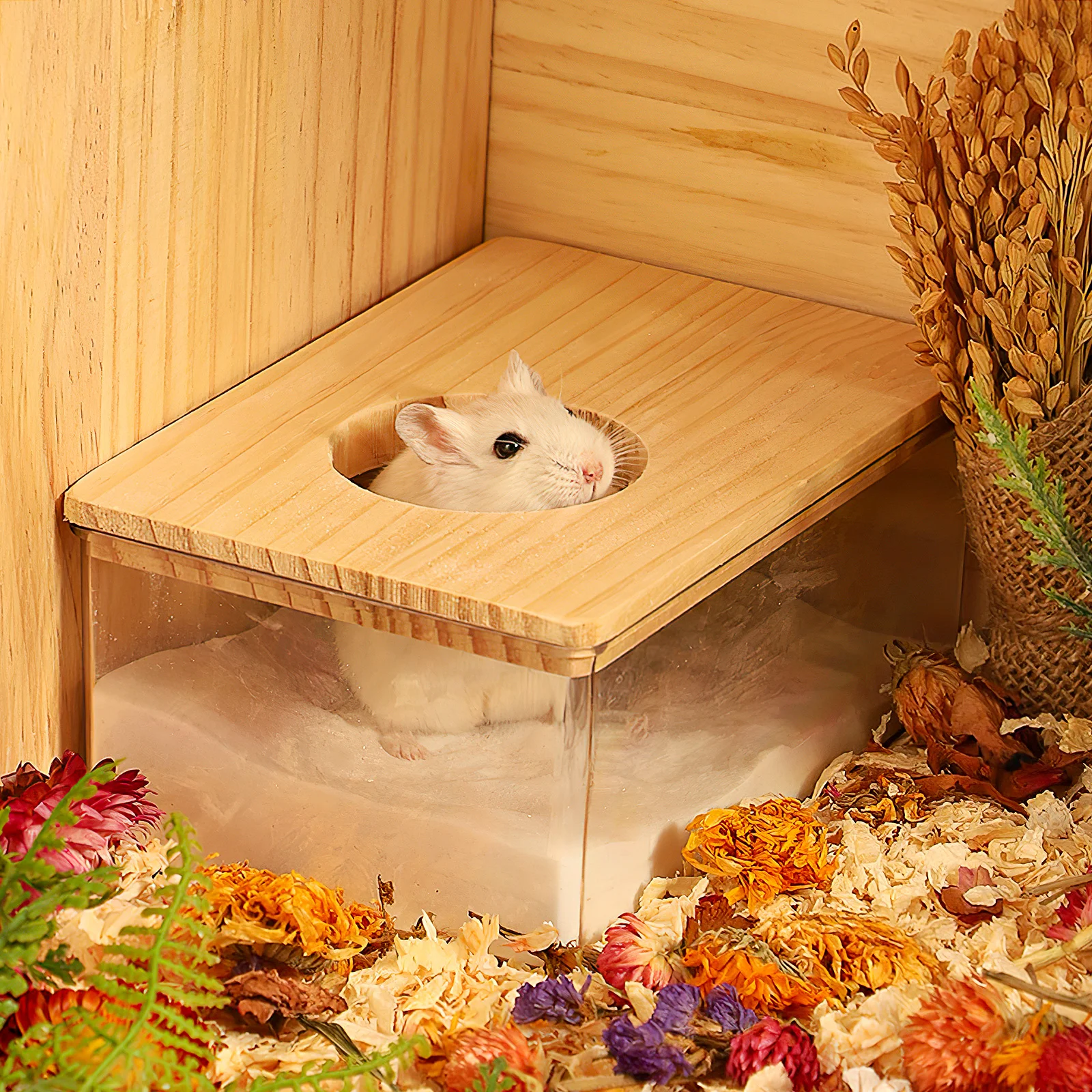 

Sand Bath for Hamsters Large Acrylic Container Chinchilla Bath House Small Pet Toilet Basin Portable Design