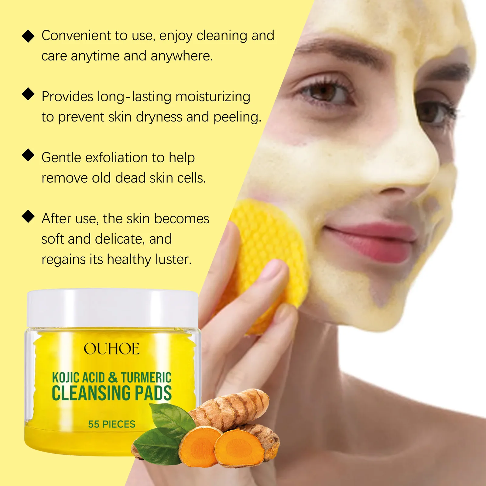 Facial Cleansing Pad Turmeric Balance Oil Dark Spots Dead Skin Remover Smooth Brighten Refresh Moisturize Exfoliating Face Pads