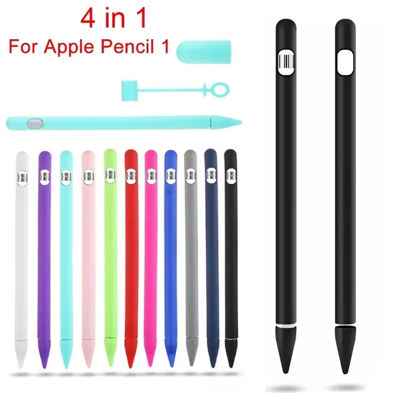 

4 In 1 Solid Color Silicone Case For Apple Pencil 1 Case For Smart Tablet Touch Pen Stylus Protective Sleeve Shell Accessories